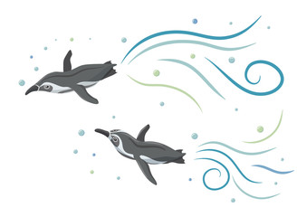 Naklejka premium Humboldt penguins swimming like flying in the sky.