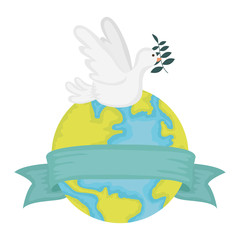 dove flying with olive branch and world planet
