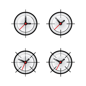 Time target concept. Target and watch combined icons set.