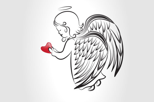 Angel wings with a love heart logo icon vector image 