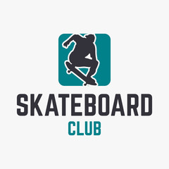 Skateboard club modern design logo template with silhouette