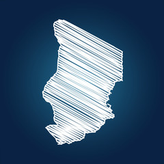 Drawing map on blackboard of Chad. drawn on chalkboard with scribbled map of Chad can be use for education. vector illustration.