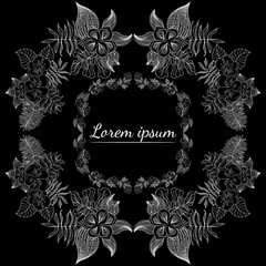 Tropical hand drawn floral frames. Outline set. Jungle foliage illustration. Floral set. Hand drawing. Vector isolated collection. Natural spring wedding card. Summer tropical leaf. Botanical frames