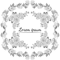 Tropical hand drawn floral frames. Outline set. Jungle foliage illustration. Floral set. Hand drawing. Vector isolated collection. Natural spring wedding card. Summer tropical leaf. Botanical frames