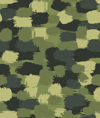 Army Hand drawn doodle pattern seamless. Military Abstract modern trendy background. Green protective vector texture