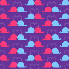 Obraz premium Cute whale pattern seamless. Happy kids cartoon see animal background. vector ornament. Baby fabric texture