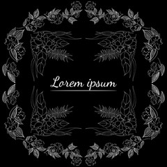 Tropical hand drawn floral frames. Outline set. Jungle foliage illustration. Floral set. Hand drawing. Vector isolated collection. Natural spring wedding card. Summer tropical leaf. Botanical frames