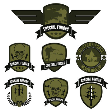 Skull head with wings for military badges, printing on T-shirts. Vector Logos Collection.