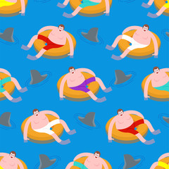 Guy floating in inflatable ring pattern seamless. vector background