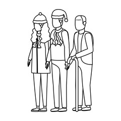 cute grandfather with young couple using christmas hat