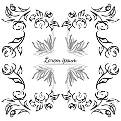 Tropical hand drawn floral frames. Outline set. Jungle foliage illustration. Floral set. Hand drawing. Vector isolated collection. Natural spring wedding card. Summer tropical leaf. Botanical frames