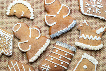 Obraz na płótnie Canvas Christmas homemade gingerbread cookies. Celebration cooking Winter concept. New year and christmas postcard or invitation