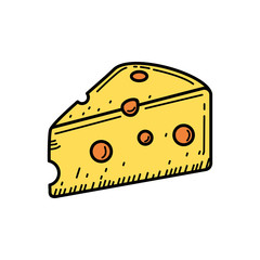 Cheese vector illustration with colored hand drawn vector illustration isolated on white background 