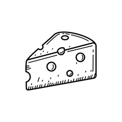Slice of cheese vector illustration with black hand drawn style isolated on white background