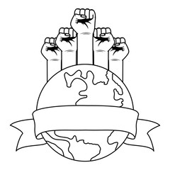 interracial hands fist with world planet earth