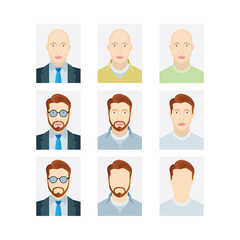 Male portraits set. Male ID and passport picture. User profile photo. Man avatar symbols collection.  Part of set.