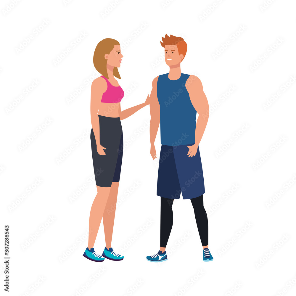 Wall mural young couple athlete avatar character vector illustration design