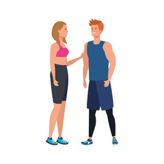 young couple athlete avatar character vector illustration design