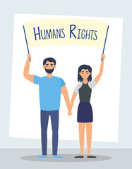 young lovers couple with human rights label