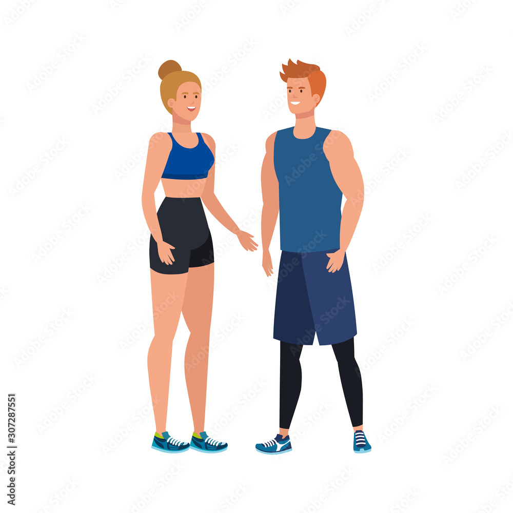 Poster young couple athlete avatar character vector illustration design