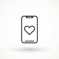 Mobile like icon, heart, love. smartphone - heart. Sending love message concept. phone with heart