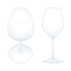 Wine glass. Realistic wine glasses top and side views vector illustrations set. Empty wine glasses. Part of set.