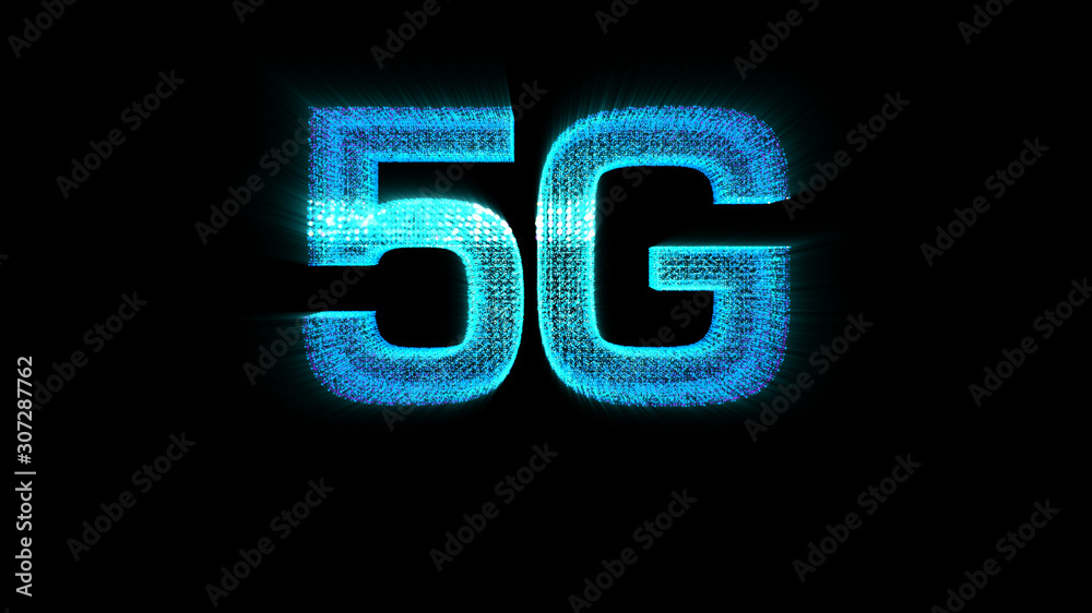 Aufkleber Futuristic global 5G worldwide communication via broadband internet connections between cities around the world with matrix particles continent map for head up display background