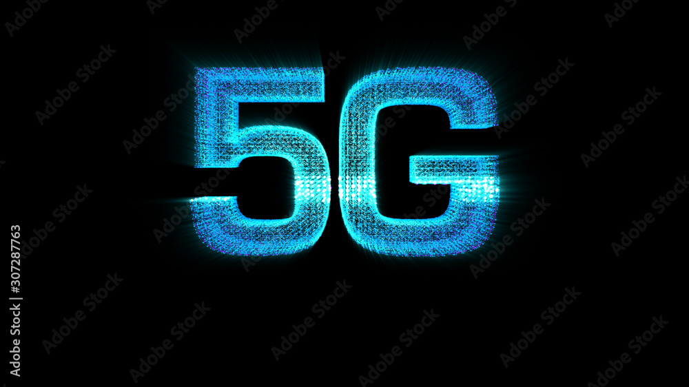 Leinwandbilder Futuristic global 5G worldwide communication via broadband internet connections between cities around the world with matrix particles continent map for head up display background