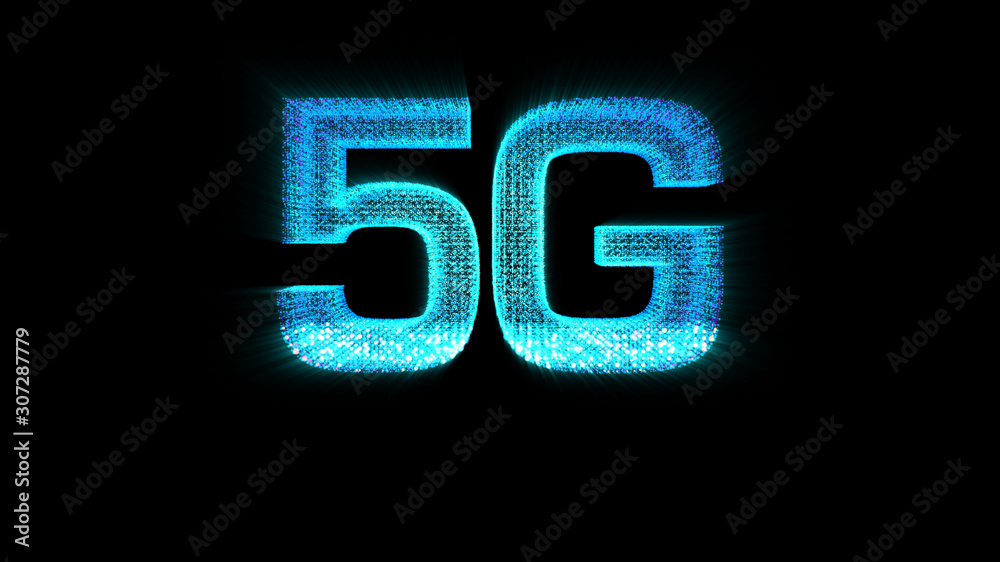 Aufkleber Futuristic global 5G worldwide communication via broadband internet connections between cities around the world with matrix particles continent map for head up display background