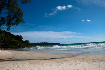 Fototapeta premium The waterway flows from the island to the sea at one beautiful beach.