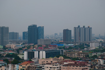 Fototapeta na wymiar View from window of Bangkok City on a foggy day.