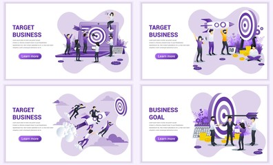 Set of web page design templates for business target. Reach the target of business. Goal achievement, partnership, leadership. Can use for web banner, web template. Flat vector illustration