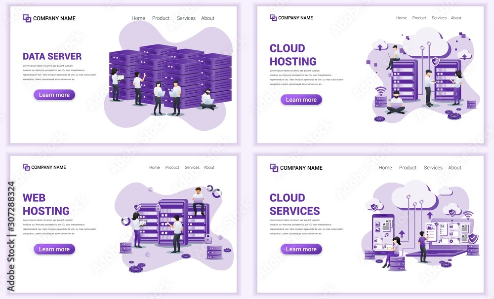 Aufkleber set of web page design templates for cloud computing, hosting and data center. can use for web banne