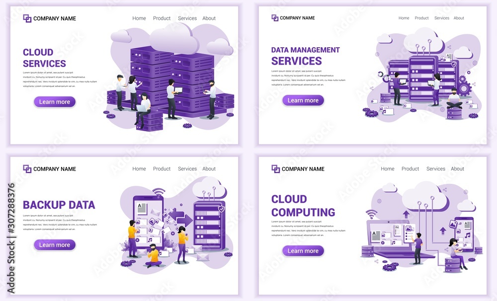 Aufkleber set of web page design templates for backup data, cloud computing, data management. can use for web 