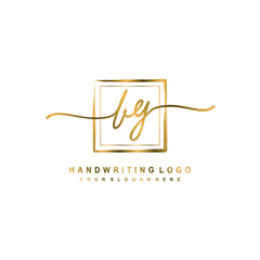 Initial B Y handwriting logo design, with brush box lines gold color. handwritten logo for fashion, team, wedding, luxury logo.
