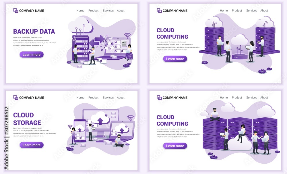 Aufkleber set of web page design templates for backup data, cloud computing, cloud storage. can use for web ba