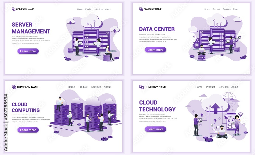 Aufkleber set of web page design templates for cloud technology, data server management. can use for web banne