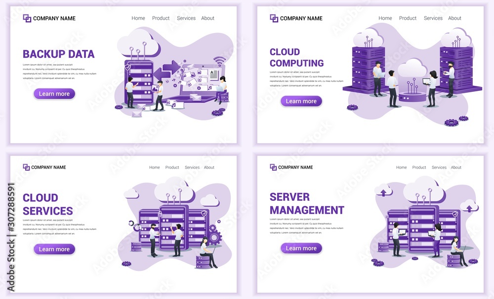 Aufkleber set of web page design templates for backup data, cloud computing, data center. can use for web bann
