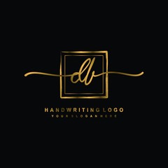 Initial D B handwriting logo design, with brush box lines gold color. handwritten logo for fashion, team, wedding, luxury logo.