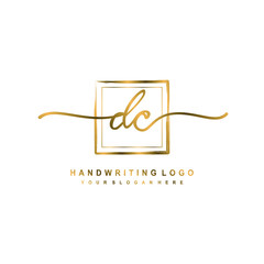 Initial D C handwriting logo design, with brush box lines gold color. handwritten logo for fashion, team, wedding, luxury logo.