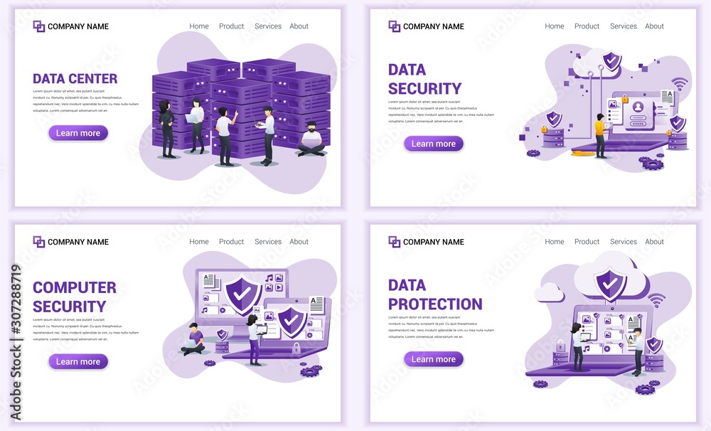 Aufkleber set of web page design templates for data center, computer and data security. can use for web banner