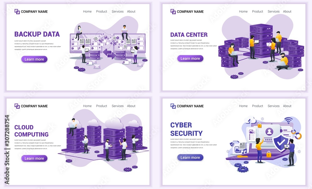 Aufkleber set of web page design templates for backup data, cloud computing, data center. can use for web bann