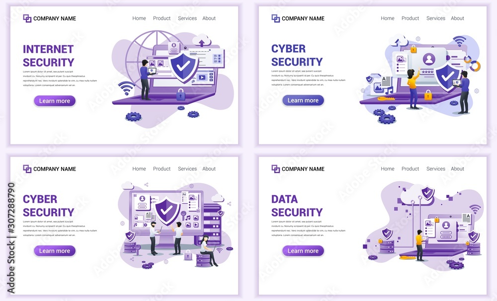 Poster set of web page design templates for internet security, cyber security. can use for web banner, post