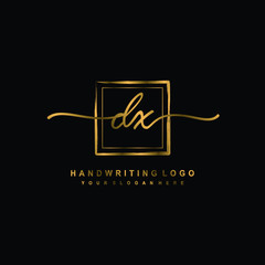Initial D X handwriting logo design, with brush box lines gold color. handwritten logo for fashion, team, wedding, luxury logo.