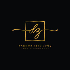 Initial D Z handwriting logo design, with brush box lines gold color. handwritten logo for fashion, team, wedding, luxury logo.