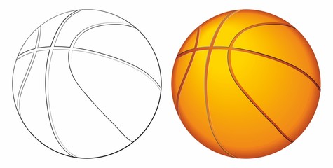 Obraz premium Basketball ball. as a sports and fitness symbol of a team leisure activity playing with a leather ball dribbling and passing in competition tournaments. Vector illustration.