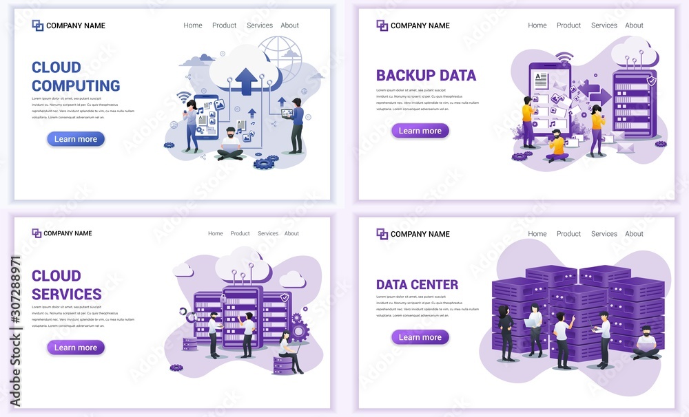 Poster set of web page design templates for cloud computing, data center. can use for web banner, poster, i