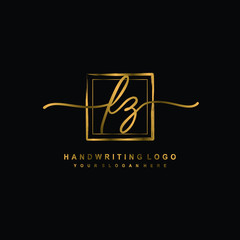 Initial FZ  handwriting logo design, with brush box lines gold color. handwritten logo for fashion, team, wedding, luxury logo.