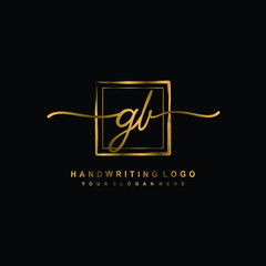 Initial G B handwriting logo design, with brush box lines gold color. handwritten logo for fashion, team, wedding, luxury logo.