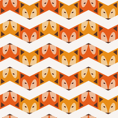 Abstract seamless retro fox pattern in line
